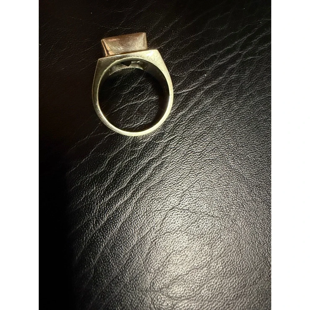 Vintage 925 Sterling Silver Gold Tone Smoky Quartz Rectangular Signet Ring Mens